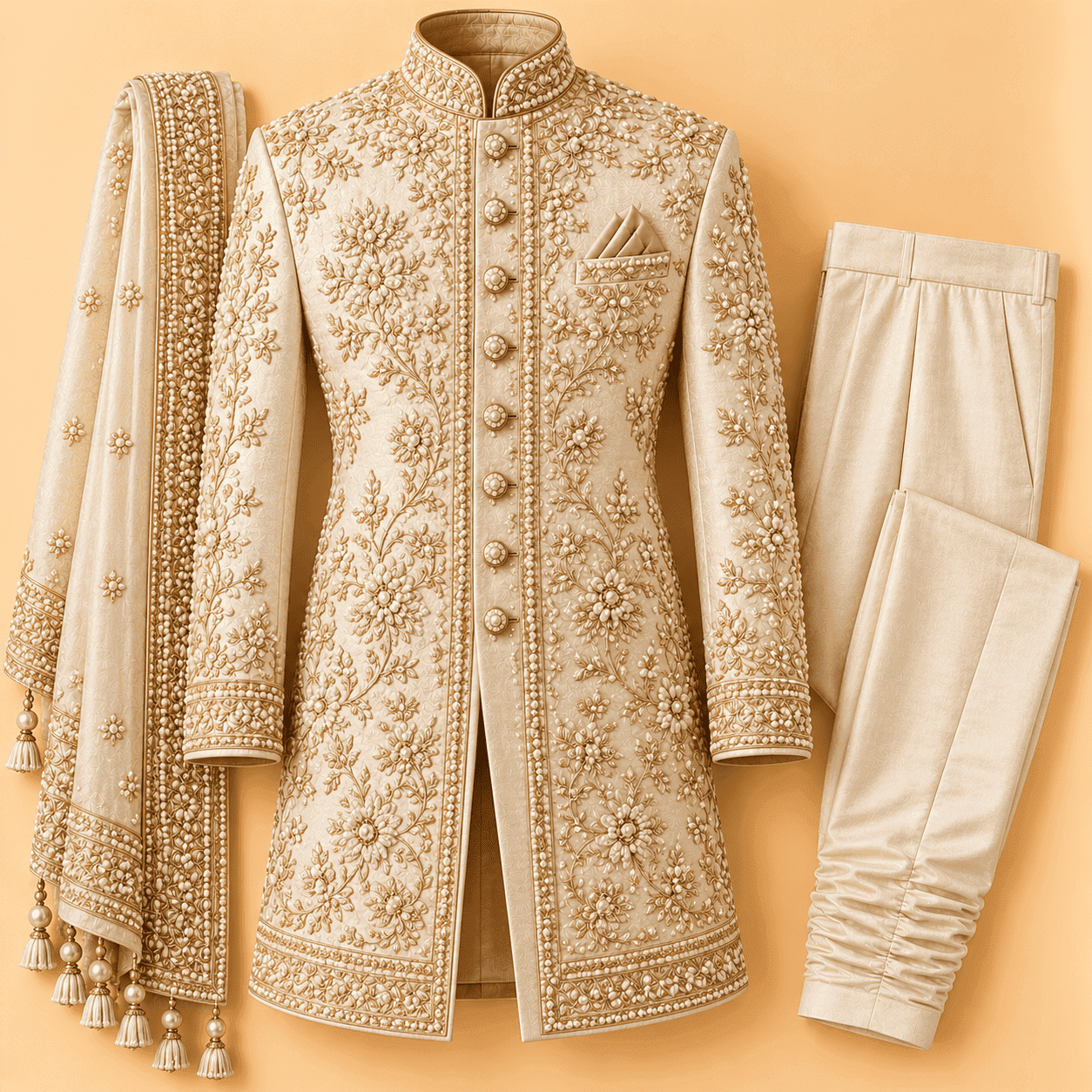 Pearl-Work Groom Sherwani